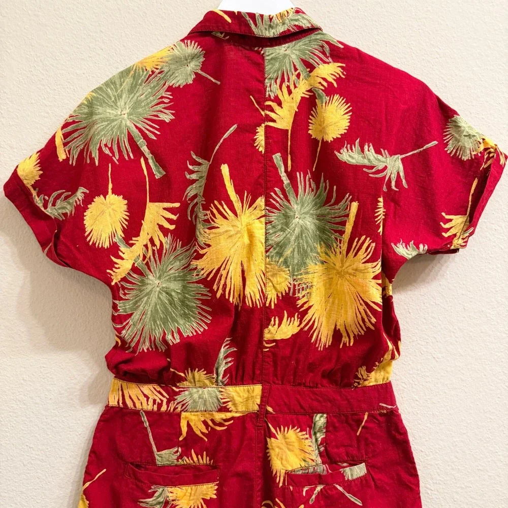 Free People Malibu Romper Red Tropical Palm Print Short Sleeve Women's XS